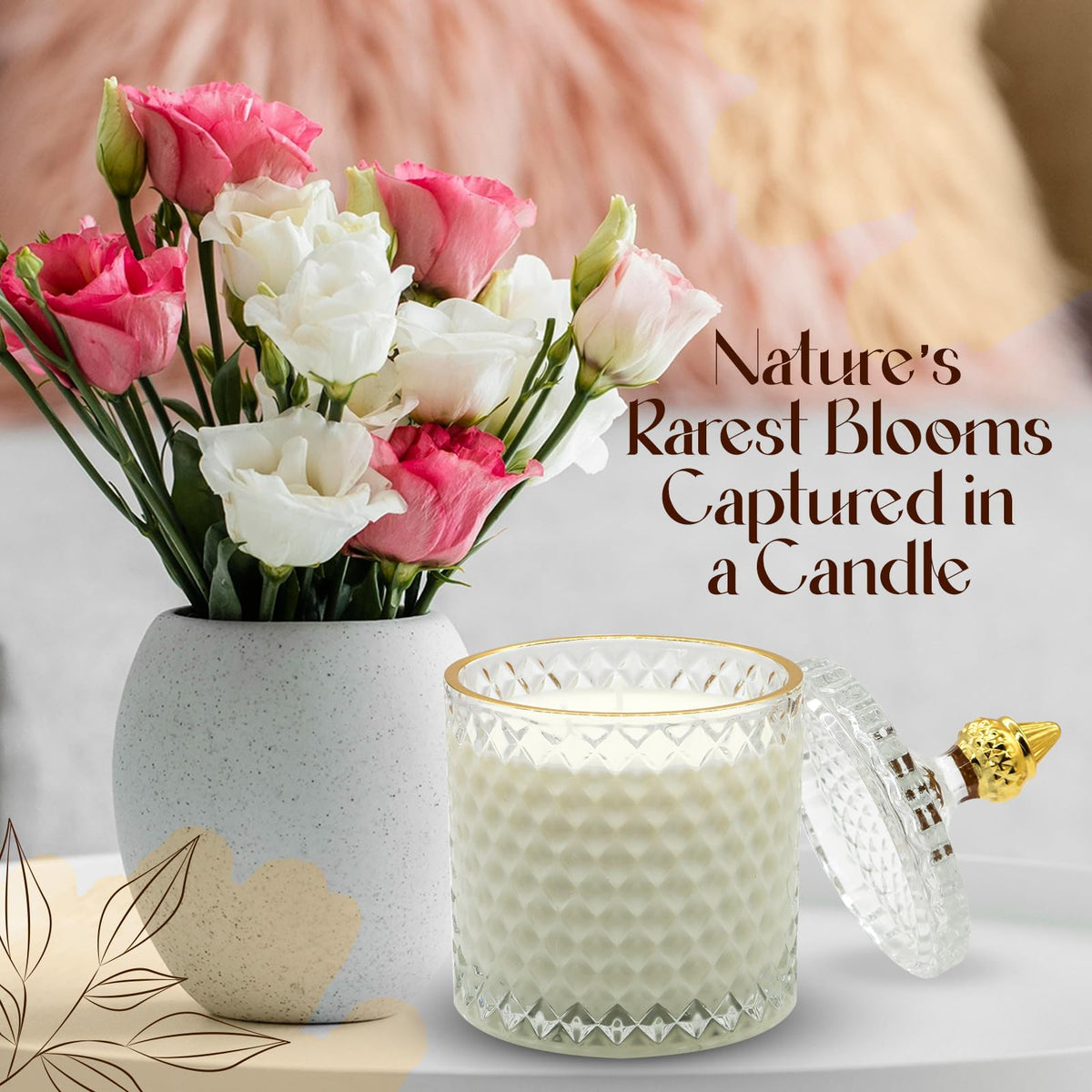 VIONAMI Luxury Scented Candle Gift – Ghost Orchid Rare Flower Fragrance in Elegant Glass Jar, Decorative Soy Candles Gifts for Women, Long-Lasting 80 Hr, 14.8 oz, Luxury Candles for Women