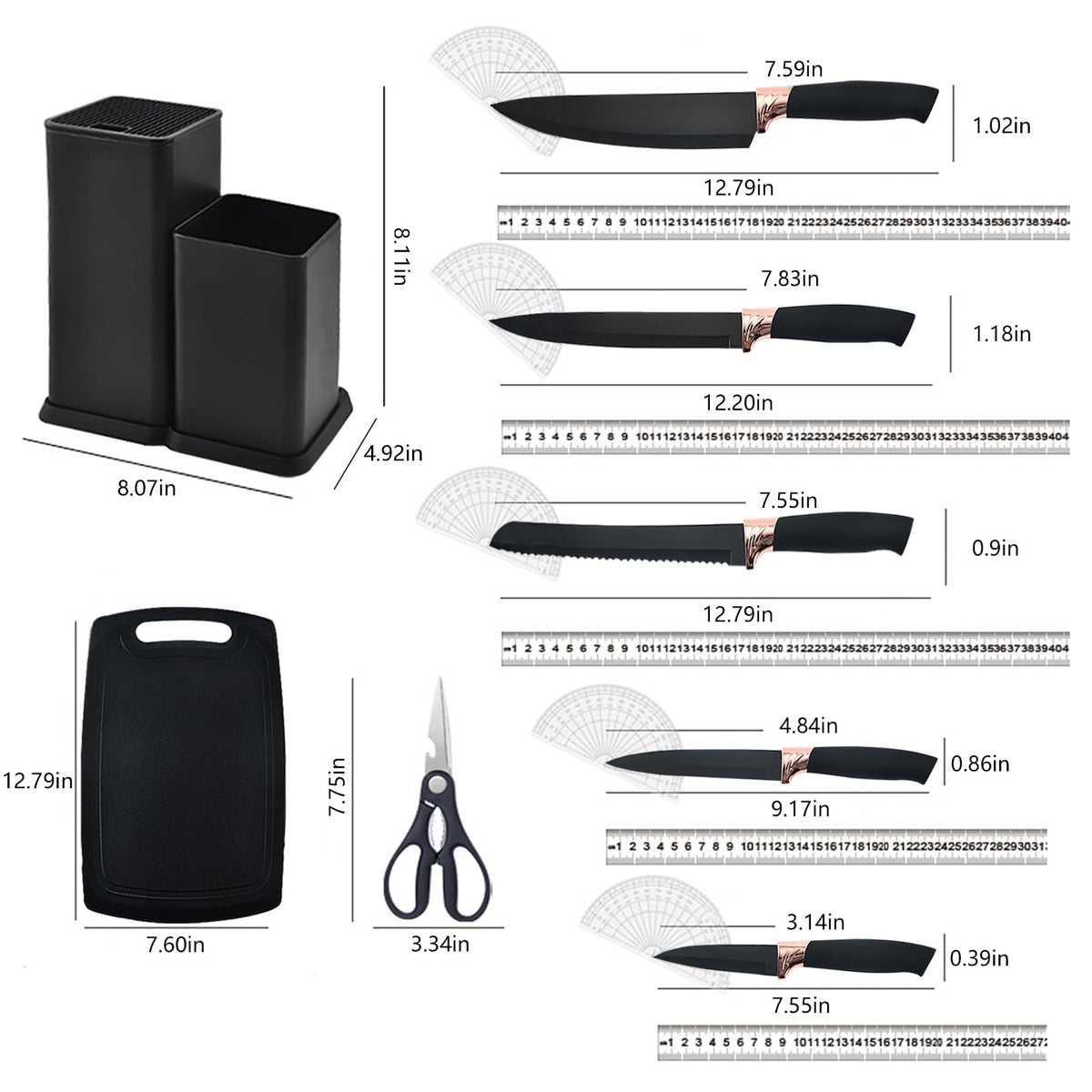 Cooking Utensils Set,19 Kitchen Set Utensils Set with 11 Pieces Spatula Cooking Utensils,Heat Resistant Silicone Utensils 6 Piece Sharp Knife Set 2 Pieces Utensil Cutting Board (Black 19 PCS Set)