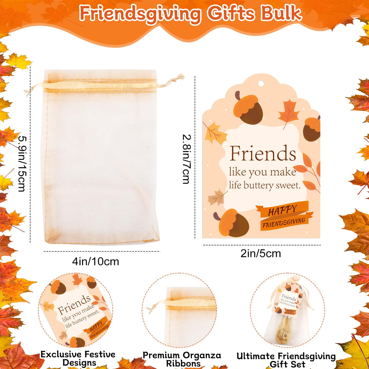 ERTIUANIO 20 Sets Friendsgiving Party Favors Bulk, Thanksgiving Fall Gifts for Friends, Stainless Steel Butter Knife with Wood Handle With Thank You Card Organza Bag, Friendsgiving Party Supplies