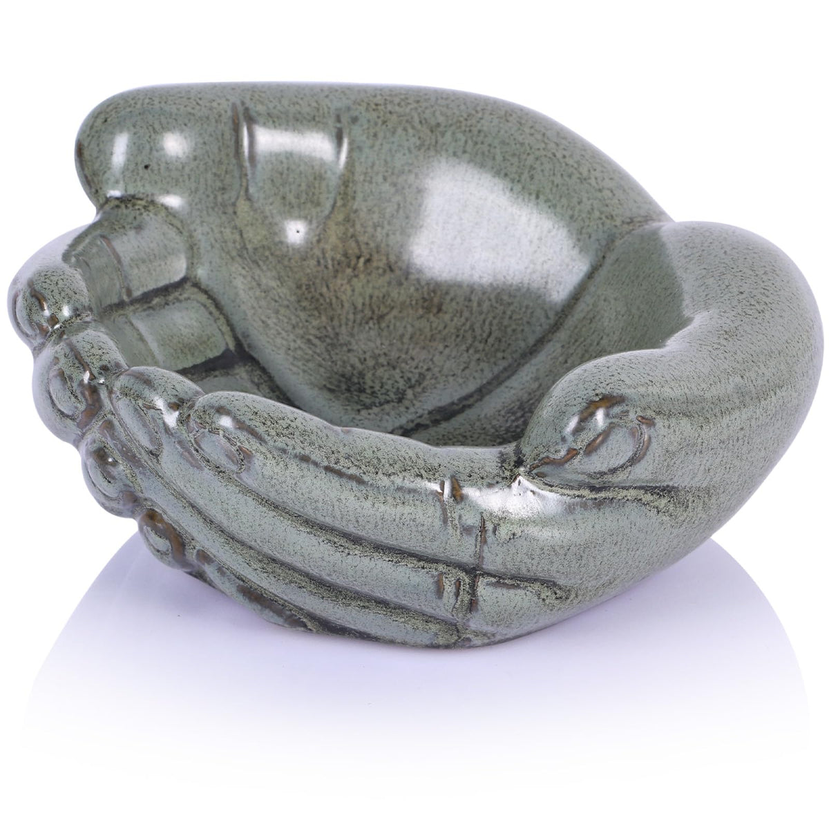 oliruim Ceramic Hands Bowl Dish Sculpture, Giving Hands Candy Holder for Succulent Planter, Crystal Rock Holder, Office, Keys Bowl for Entryway Table (Vintage Green)