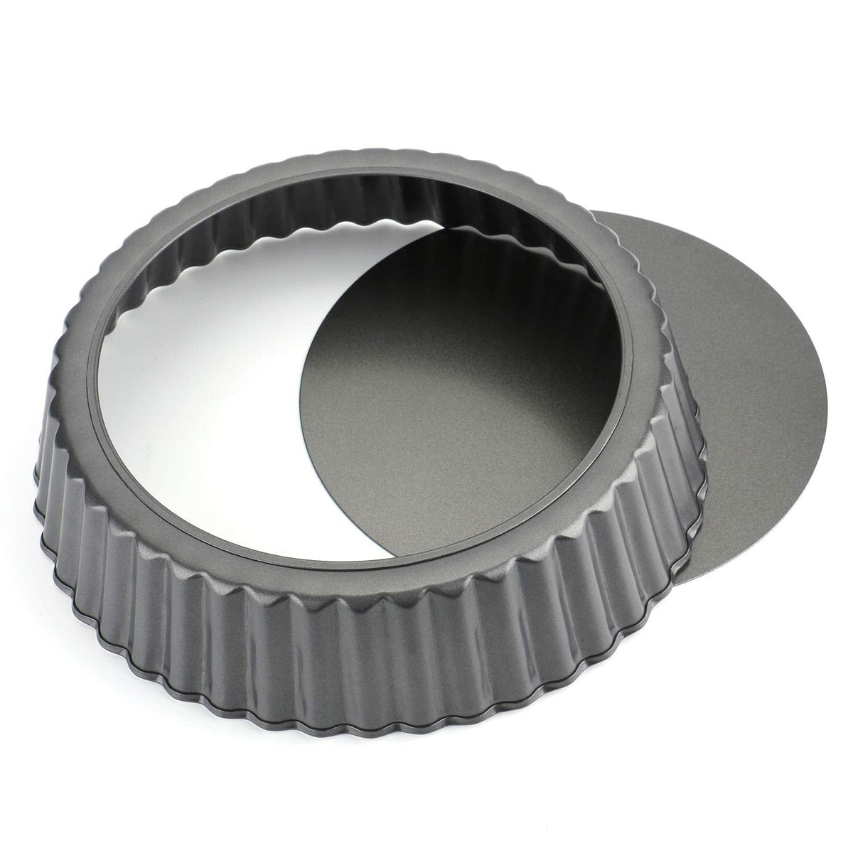 Tosnail Deep Tart Pan, 9.5" x 2" Quiche Pie Pan with Removable Loose Bottom, Fluted Baking Pan