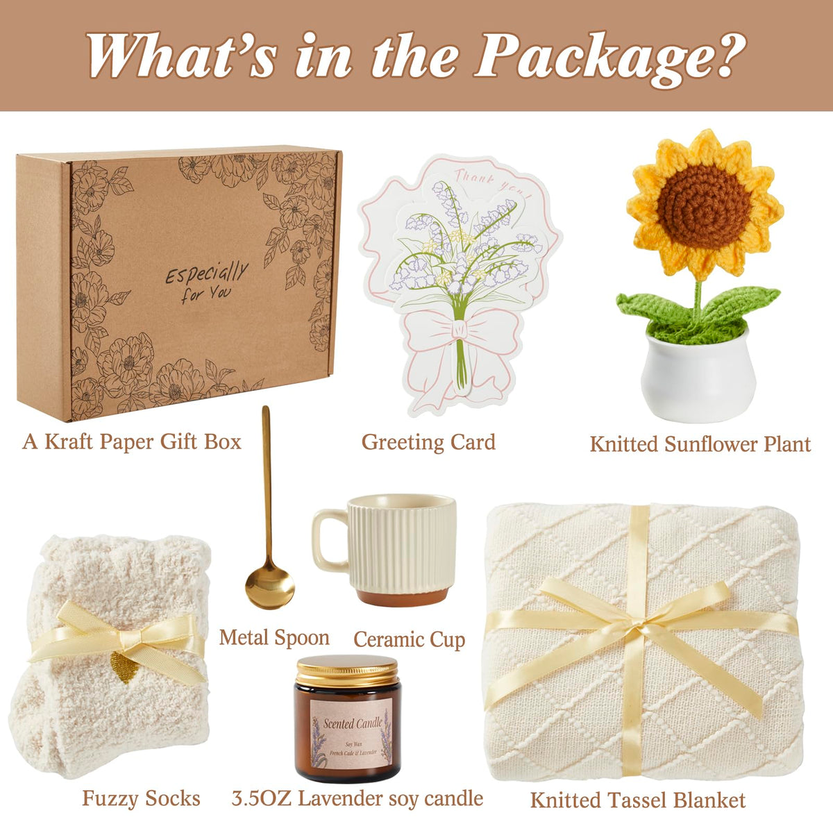 Birthday Gifts for Women, Sending Sunshine Sunflower, Self Care Set Get Well Soon Gift Baskets, Sending Hug Baskets Package, Thinking of You Gift for Mom Best Friend Her Wife Sister Girlfriend Grandma
