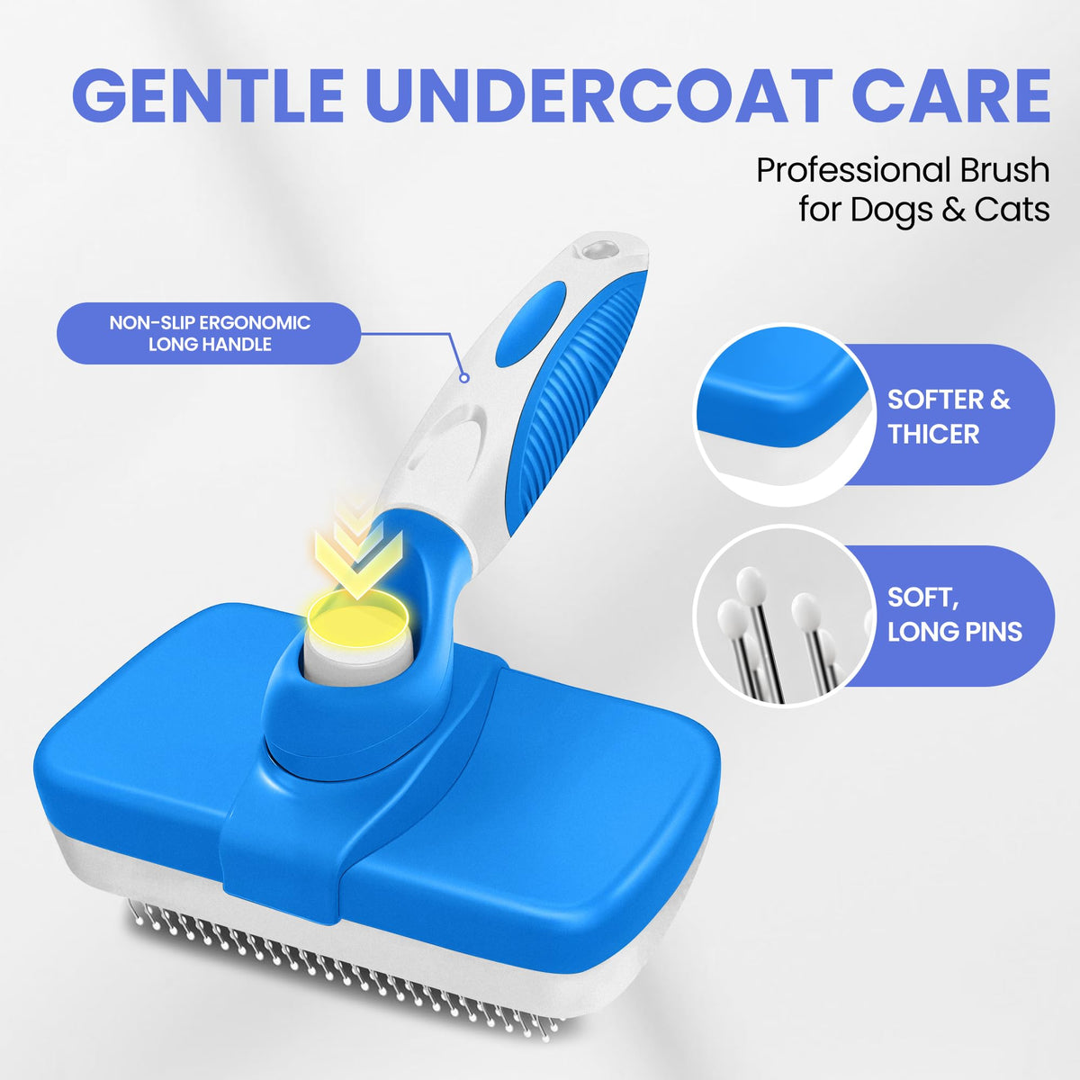 Self Cleaning Shedding Brush - 5-in-1 Professional Pet Grooming Kit Skin Friendly Grooming Tool for Dogs, Cats, and Puppies, Deshedding and Hair Removal for Long and Short Haired Pets（Blue-White）