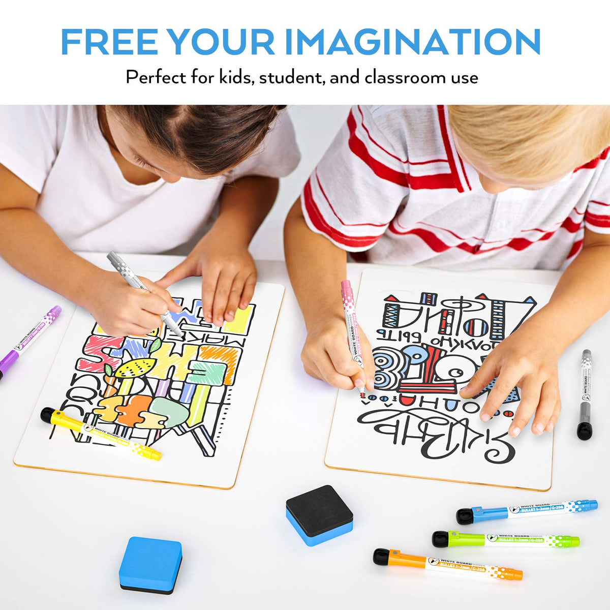 Nicpro Dry Erase Lap Board 9 x 12 inches 2 Pack Ruled Kid Double Sided Blank & Lined Small Lapboard with 8 Pens, 2 Eraser, Learning Mini Whiteboard Portable for Student and Classroom Use
