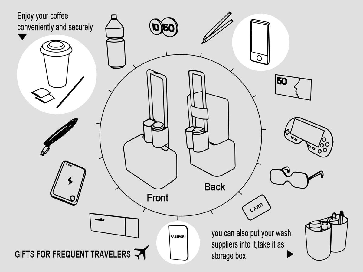riemot Luggage Travel Cup Tablet Holder - Hold Ipad Books Passports Tickets Water Bottles - Fits Roll on Suitcase Handles - Gifts for Flight Attendants Travelers Accessories Black