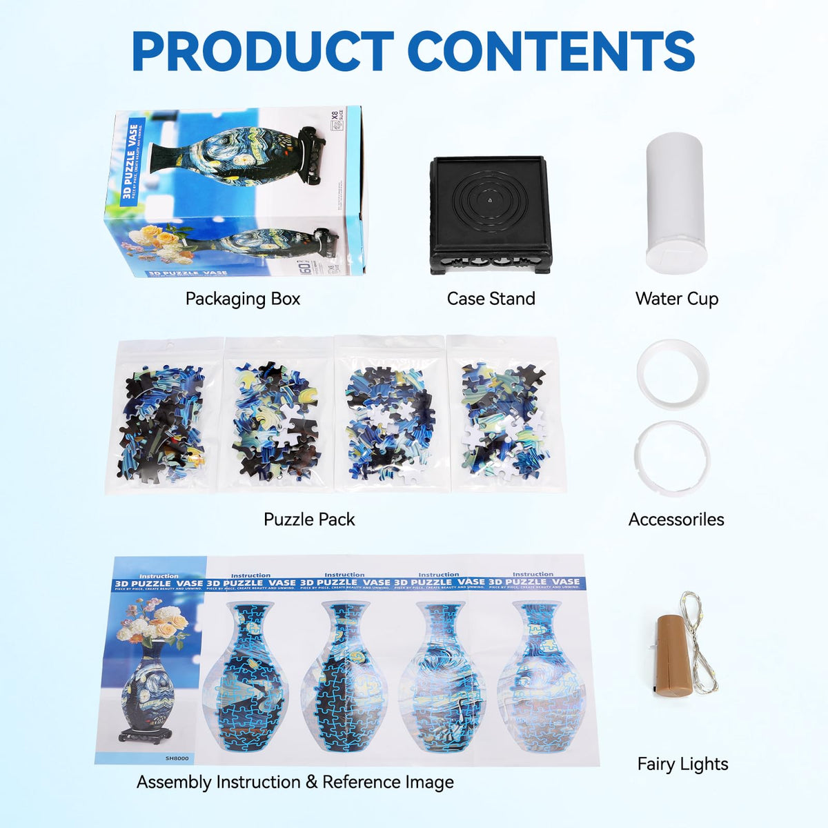 3D Puzzles Vase for Adults, Crafts for Adults, Gifts for Mom, 160 Pieces Plastic DIY Unique Flower Vase with LED Light House Warming Gift Birthday Gifts for Flower Arrangements and Home Decoration