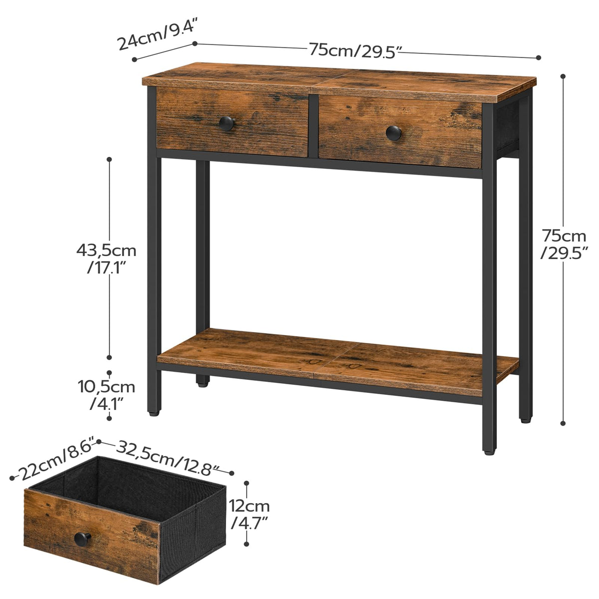 HOOBRO 29.5" Narrow Console Table with 2 Fabric Drawers and Tall Side Table 3-Tier Telephone End Table Bundle, BF71XG01-DW01DH01G1