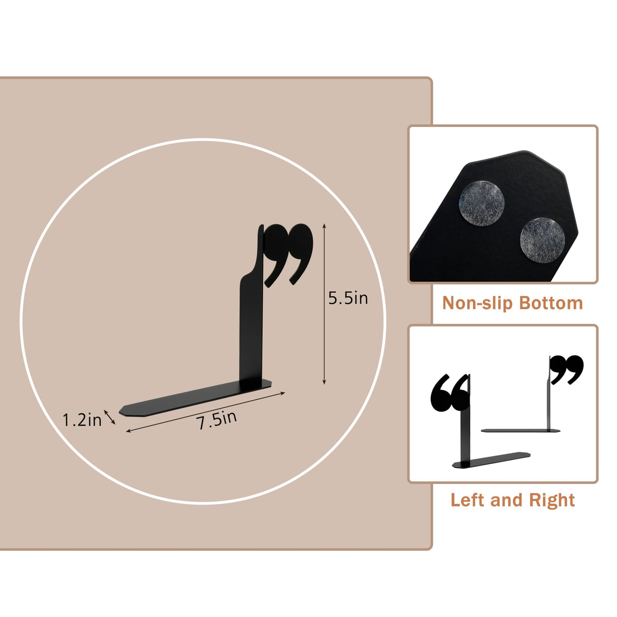 Bookends Decorative Unique Novelty Book Ends for Kids Books - Unique Bookends Decorative Metal Quotation Mark Design Bookshelf Decor, Bookish Decor for Shelves and Book Lovers Gift Ideas