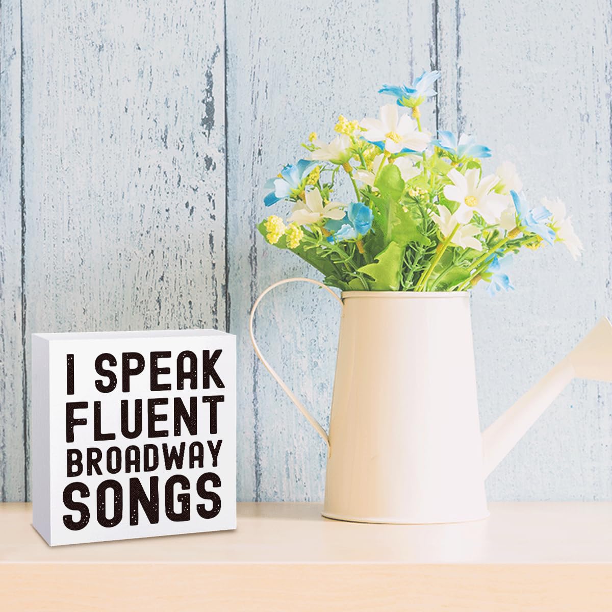 Musical Lover Actor Gift I Speak Fluent Broadway Songs Office Bedroom Room Decor Wooden Box Block Plaque Wood Products Sign for Desk Table Tabletop Decor 5 x 5 inches Tub2205