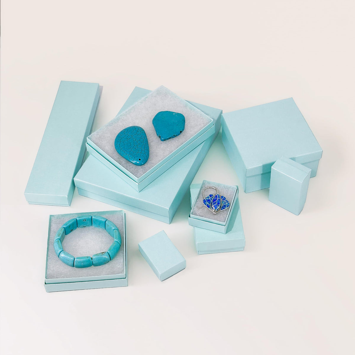 TheDisplayGuys - 25-Pack #32 Cotton Filled Cardboard Paper Jewelry Boxes Gift Case - Pearl Teal (3.3" x 2.3" x 1.0") - for Shipping or Storage