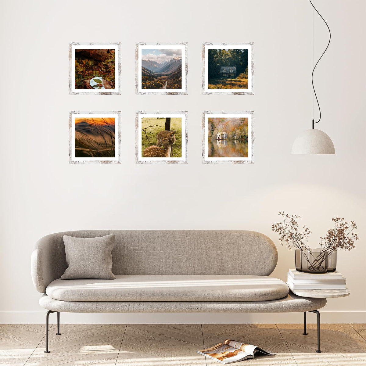 QOTIB Wood 12x12 Frame for 30x30cm Diamond Art Painting, Display Picture 10x10 with Mat or 12x12 without Mat, Large Rustic White Picture Frame for Wall Hanging, 1 Pack