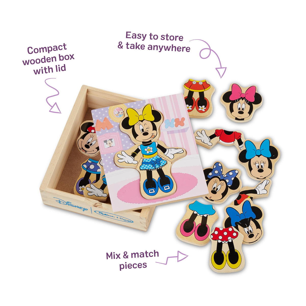 Melissa & Doug Disney Minnie Mouse Dress-Up Puzzle, 18 Pieces Mix and Match Outfits, Sorting & Matching Toy with Storage Case, Educational Puzzle for Toddlers Ages 3+