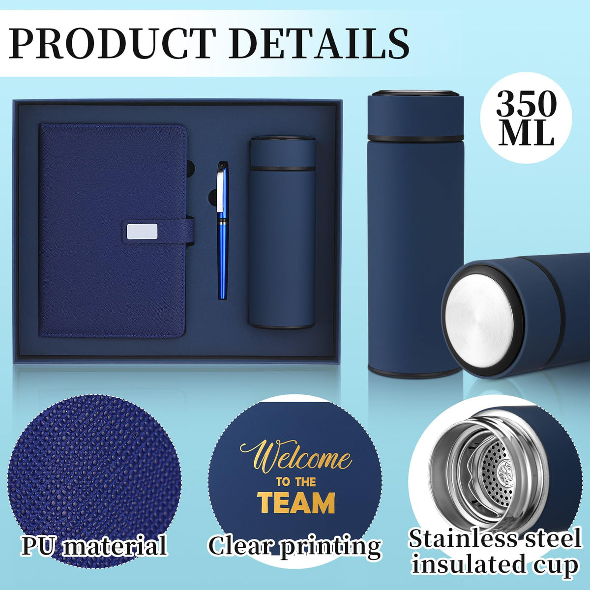 Thenshop Set of 5 New Employee Welcome to The Team Gift Sets Notebook Pen and Tumbler Welcome to The Team Box Employee Appreciation Gift Sets for New Worker Men Women Office(Blue)