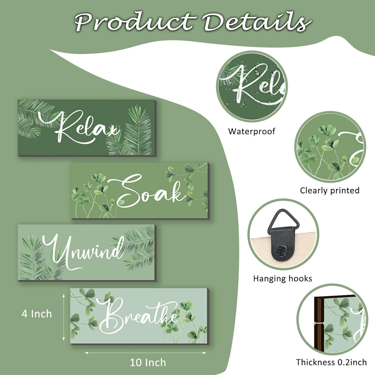 ONIZHITY Sage Green Bathroom Wall Decor - Relax, Soak, Unwind Wooden Signs | Rustic 10x4 Inch Home Accent