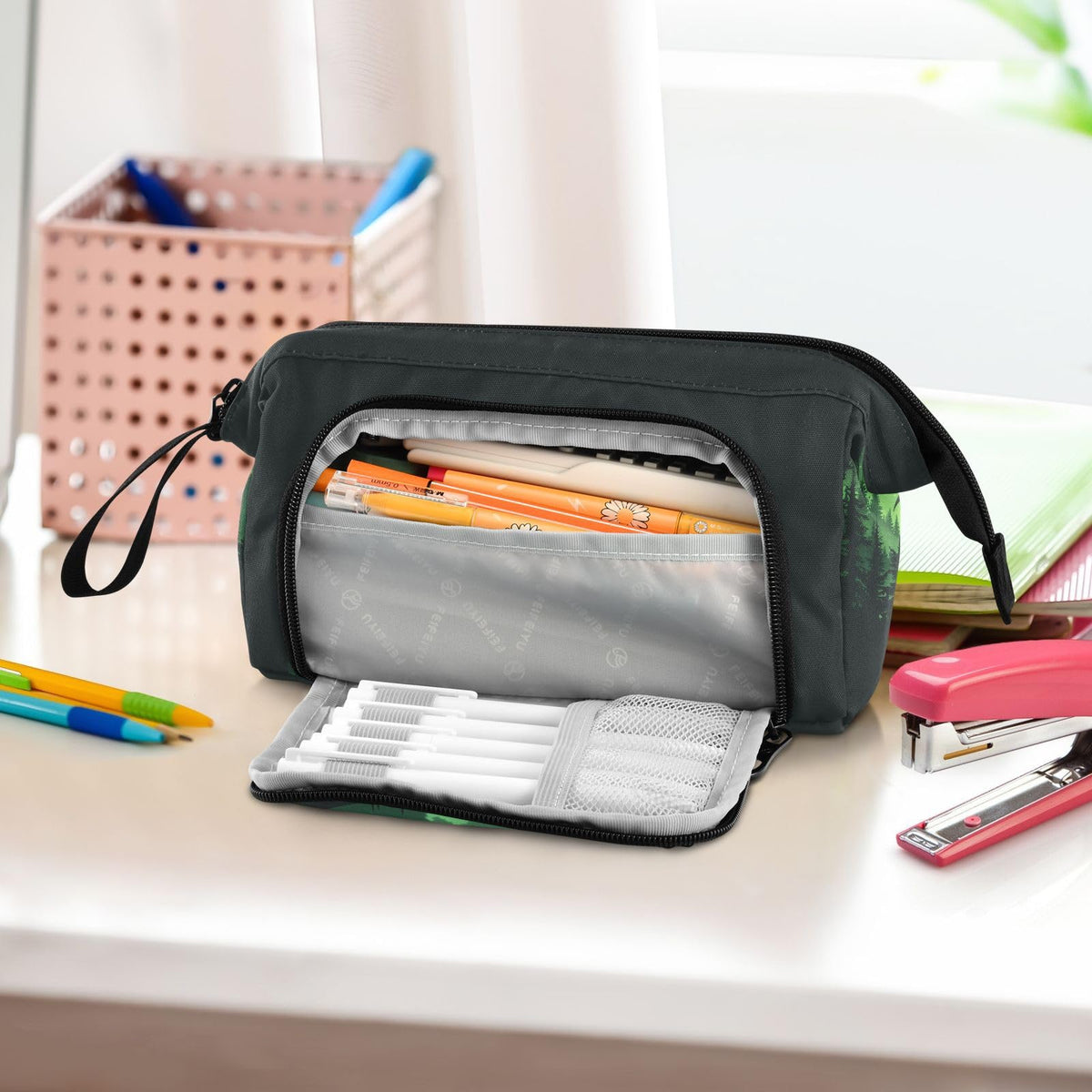 Sletend Cool Dragon Green Pencil Bag Pencil Case for Teen Boy Girl, Big Capacity Pen Bag Zipper Pencil Pouch with Handheld Aesthetic Pencil Pouch with Print School Office Pencils Stationery