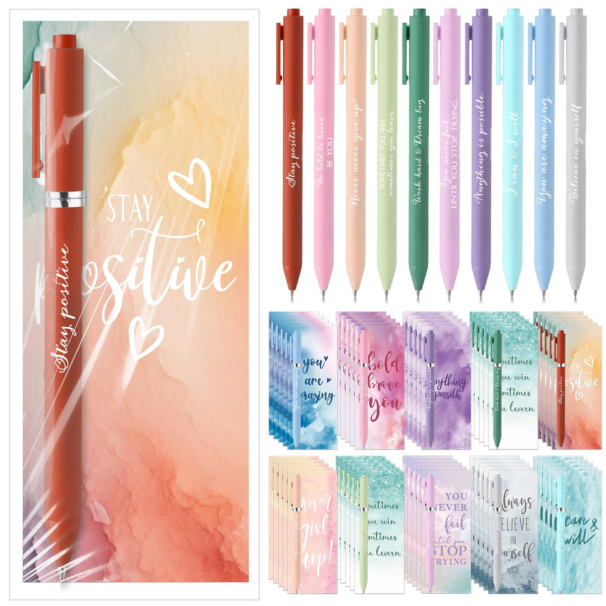 Quelay 30 Set Motivational Employee Appreciation Gifts Bulk Inspiring Quote Bookmarks Inspirational Pens for Women Team Building Gifts Employees Appreciation Thank You Coworker Staff(Inspirational)
