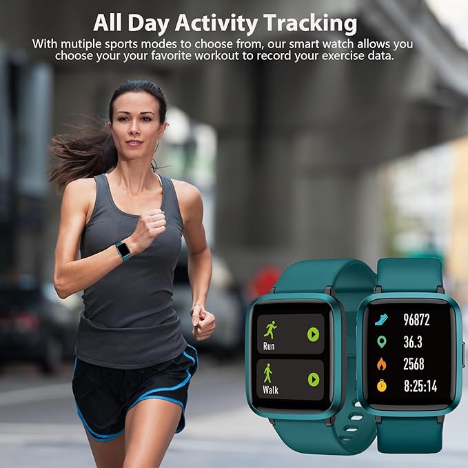 Fitness Tracker, Fitness Watch with Blood Oxygen, Blood Pressure & Heart Rate Monitor, Steps Calories Counter, Sleep Monitor, Pedometer 50 Meters Waterproof, Smart Watch for Android iPhones