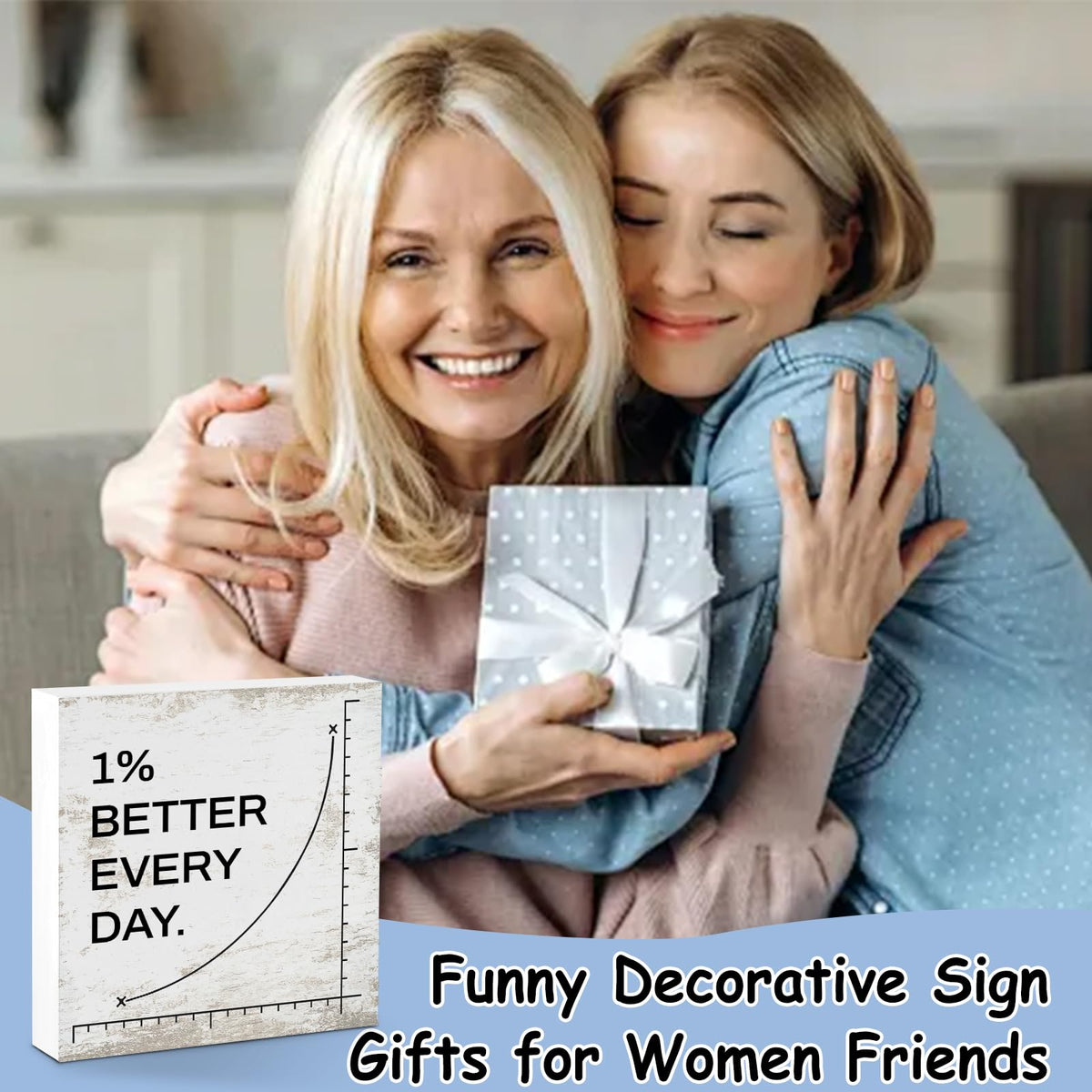 1% Better Every Day Motivational Office Desk Decor Inspirational Home Accessories Work Appreciation Gifts for Men Women Coworkers Employees Boss Positive Wooden Sign