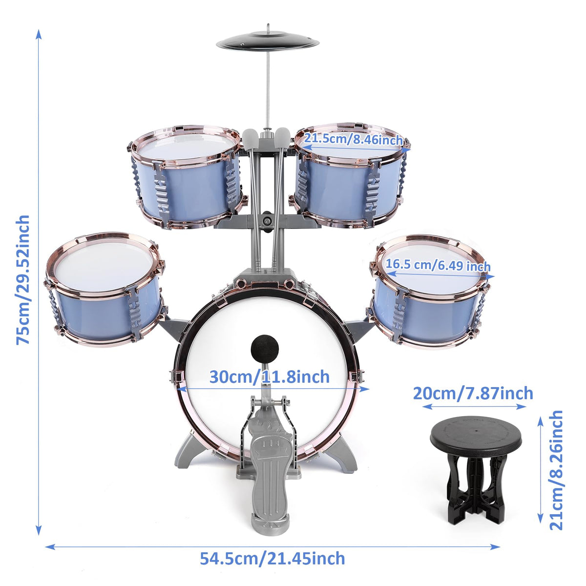 M SANMERSEN Kids Jazz Drum Set - 5 Drums with Stool - Rock Jazz Drum Kit - Musical Enlightenment Educational Toys Gift for Boys Girls