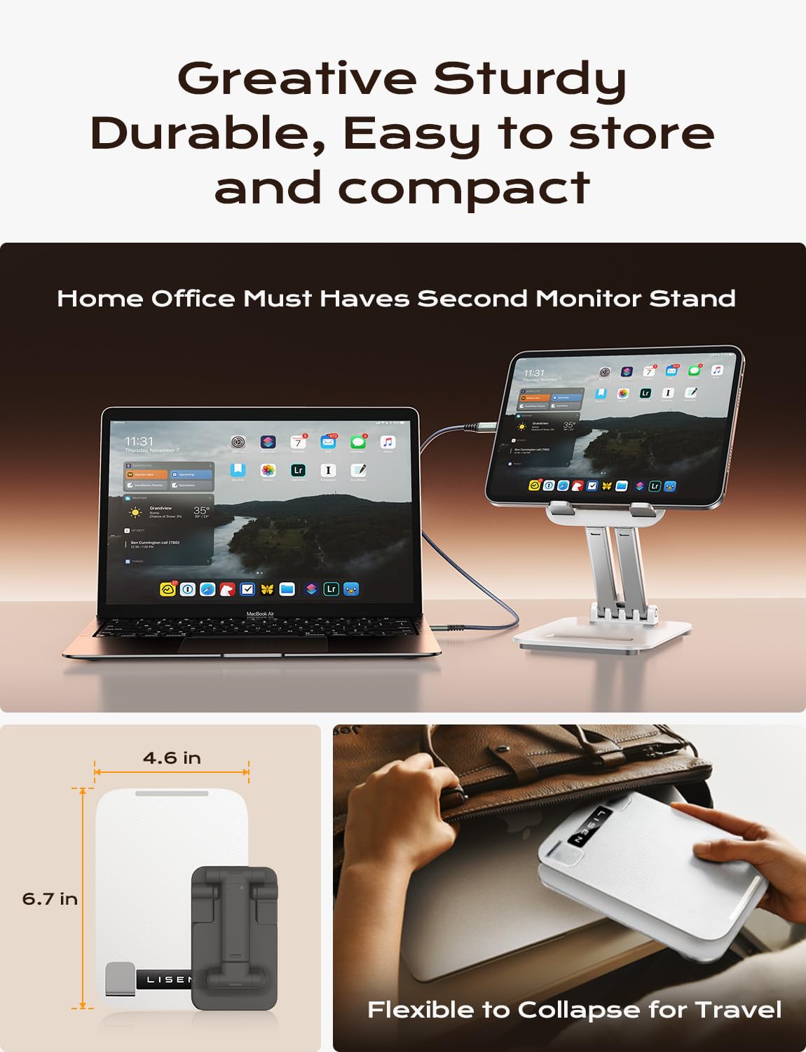 LISEN for iPad Stand Tablet Holder for Desk, Office Desk Accessories for Men Women Kids Tablet Gifts, Office Home Essentials Gadgets Portable Monitor Stand for 2026 (White)