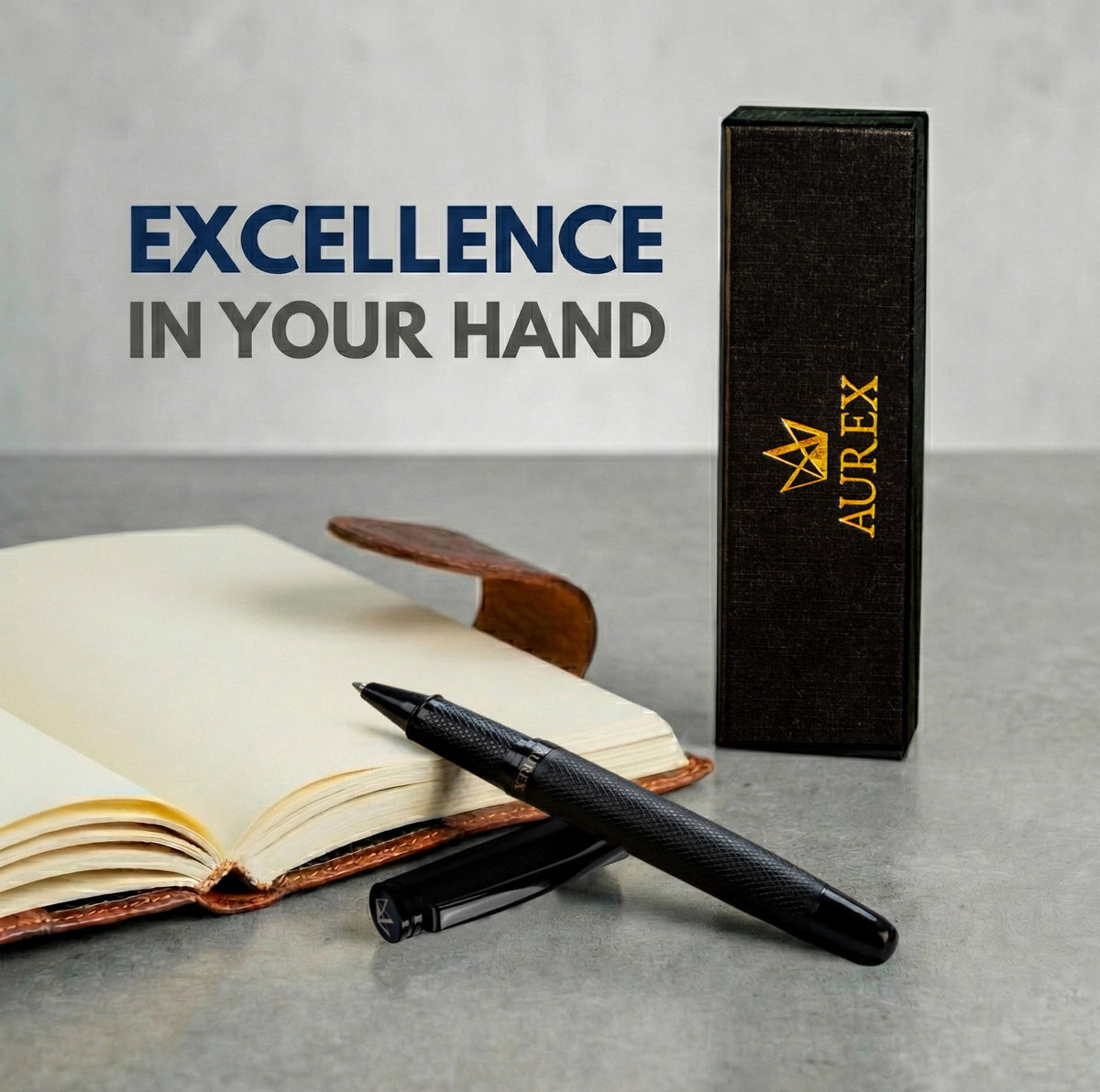 AUREX Luxury Black Rollerball Pen – Metal Pen with Cap, Micro Tip, Diamond Body Design, Gift Box & Blue + Black Ink – Executive Writing Pen