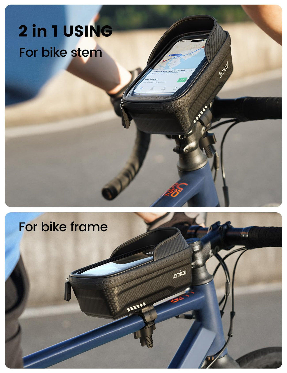Lamicall Bike Frame Bag Waterproof - [1s Release] [2 in 1] Bike Phone Mount Holder, Bicycle Top Tube Bag, Cycling Pouch with Rain Cover, Bikes Accessories Gifts for Phones Under 7"
