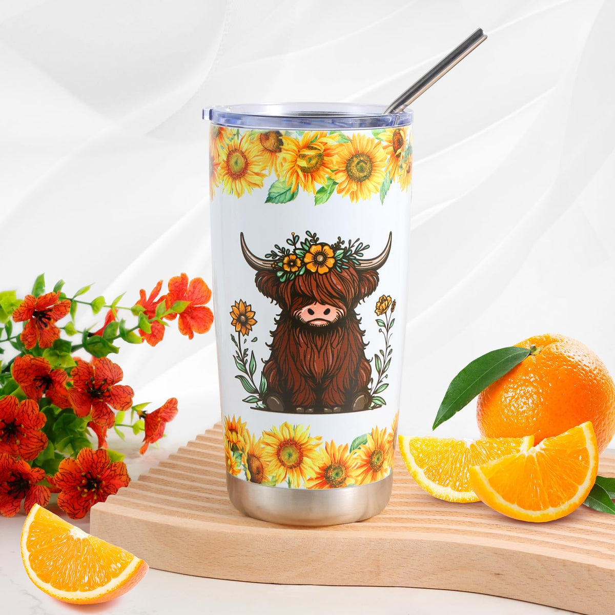 Bayelove Highland Cow Gifts for Women Highland Cattle Stuff Themed Gifts Include Tumbler Mug Makeup Bag Hair Claw Clips Keychain Socks Card for Highland Cow Lover Birthday Christmas