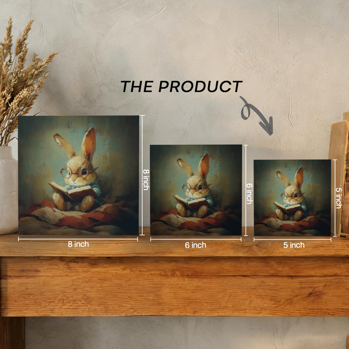 GWOKPAAI Moody Bunny Reading Book Wooden Box Signs Desk Decor, Book Lover Gifts, Moody Rabbit Bookish Wooden Signs Desk Decorations for Reading Room Nook Corner Library Tabletop Shelf Wall, 5x5in