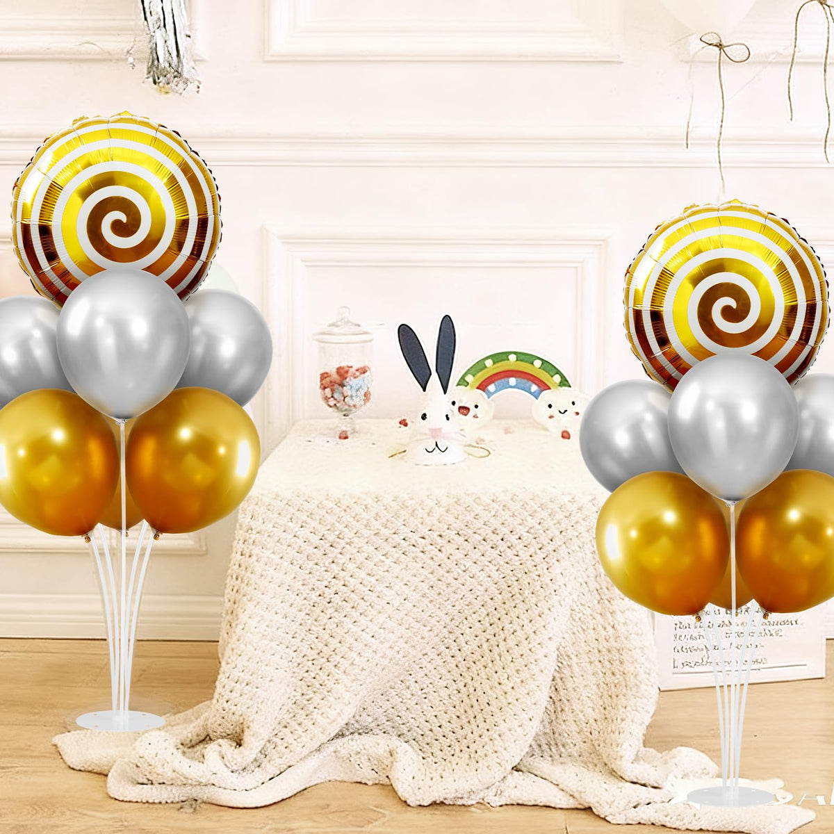 Candyland Party Decorations, Sweet Candy Balloon Stand kit 2 Sets Balloon Centerpieces for Table, Mylar Foil Round Lollipop Balloons for Candy land Birthday Party, Candies Shop, Home Decoration-Gold
