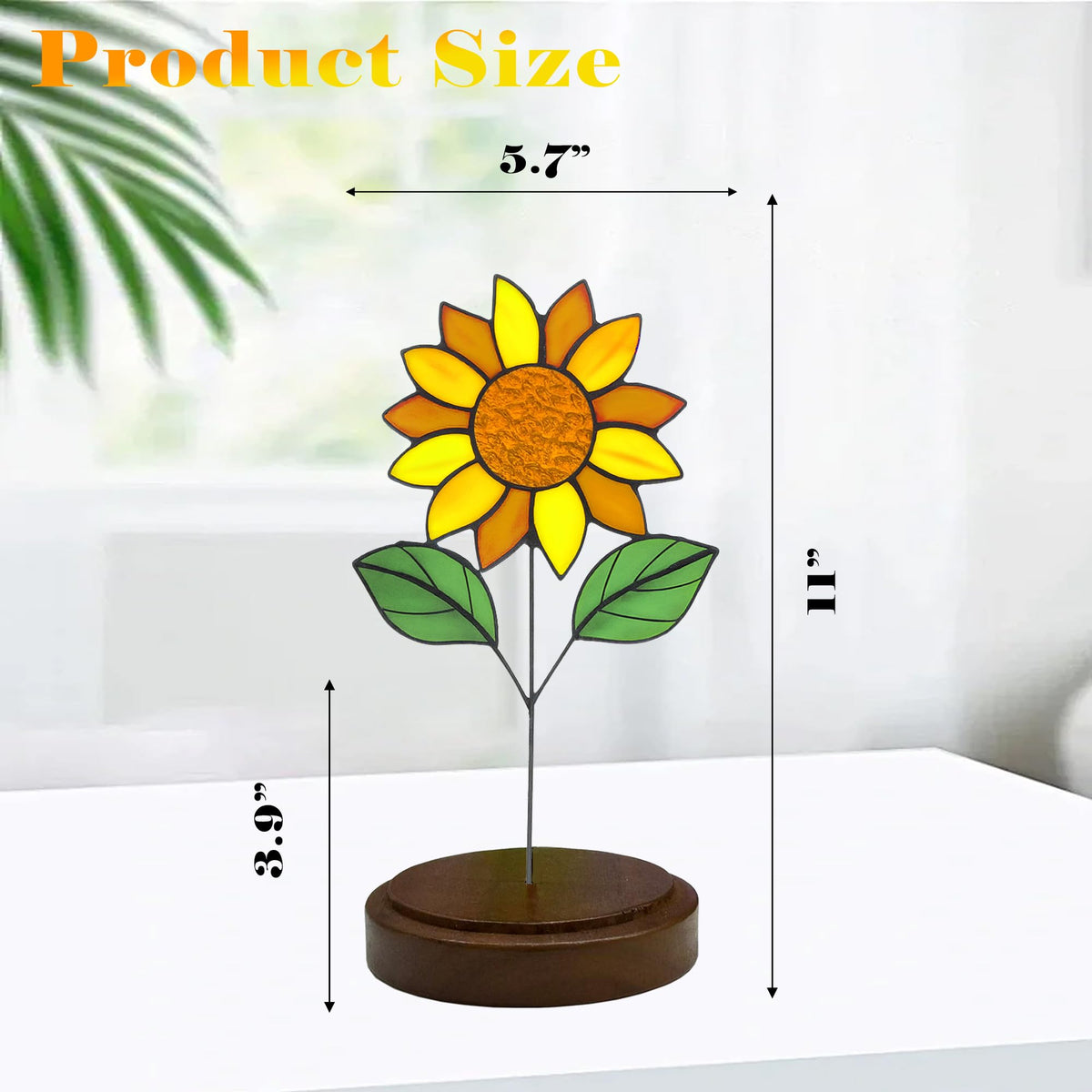 Verssure Stained Glass Flowers, Stained Glass Sunflower with Wood Base,Suncather Decor Mother's Day Birthday Gifts for Women, Home Party Tabletop Decorations