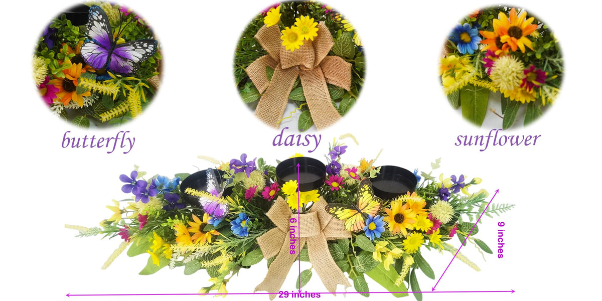 Svndlyn Candle Holders Spring Summer Centerpiece,3 Wick Candle Holder with Daisy and Sunflowers, Perfect for Spring Decor,Easter Centerpiece Table Decor,Indoor Home Decor,Desktop Decor
