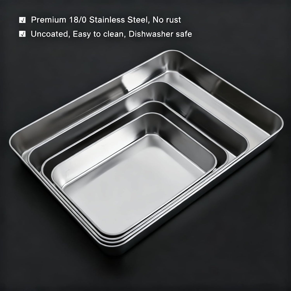 Stainless Steel Deep Baking Pan Set by [Brand Name] - 2-Pack (12" & 16") | Non-Toxic, Heavy Duty Bakeware
