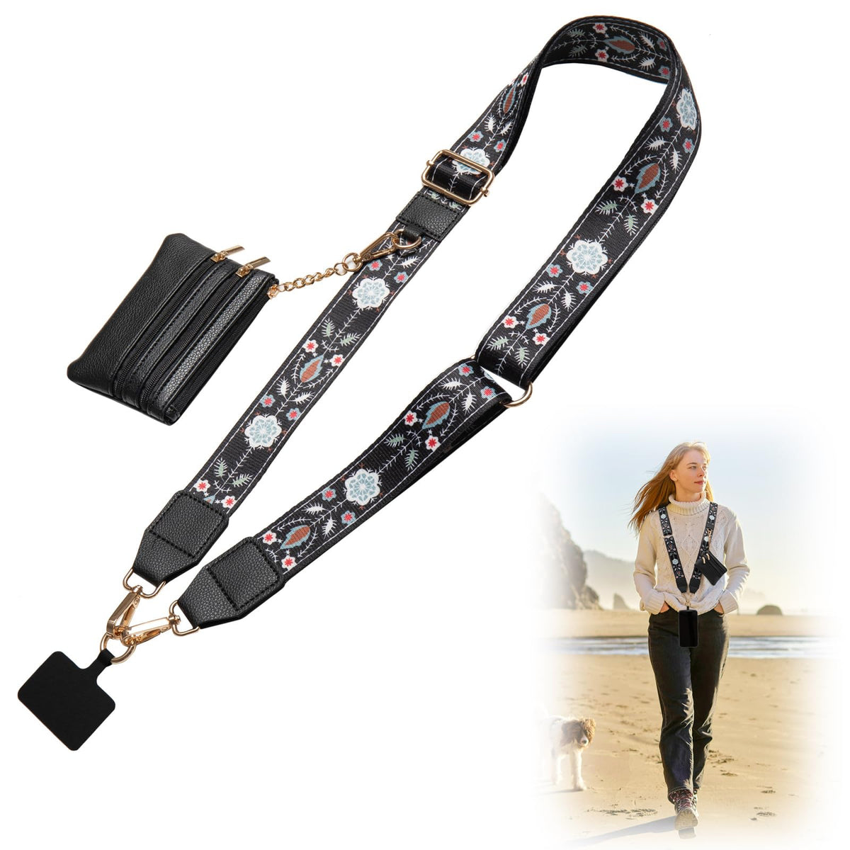 CUEDM Cell Phone Lanyard Crossbody,Adjustable Cell Phone Strap with Detachable Wristlet for Hands-Free Occasions,Clip and Go Strap for Phone with Wallet Crossbody