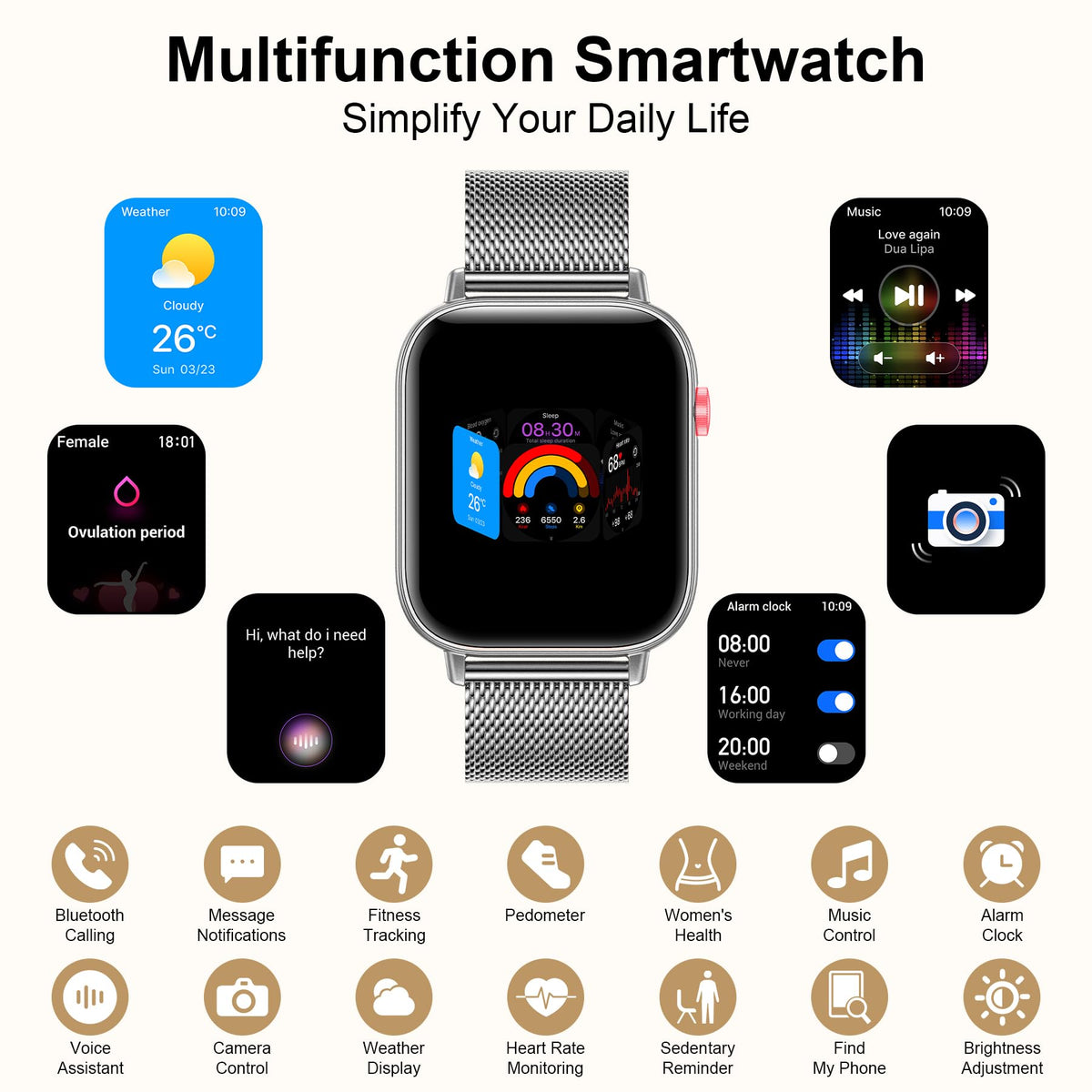 Smart Watch for Women (Answer/Make Call), 1.85" HD Touch Screen Fitness Tracker with 4 Bands, 120+ Sports Modes, IP68 Waterproof, Heart Rate & Sleep Monitor, Gift Smartwatch for Android/iOS, 300mAH