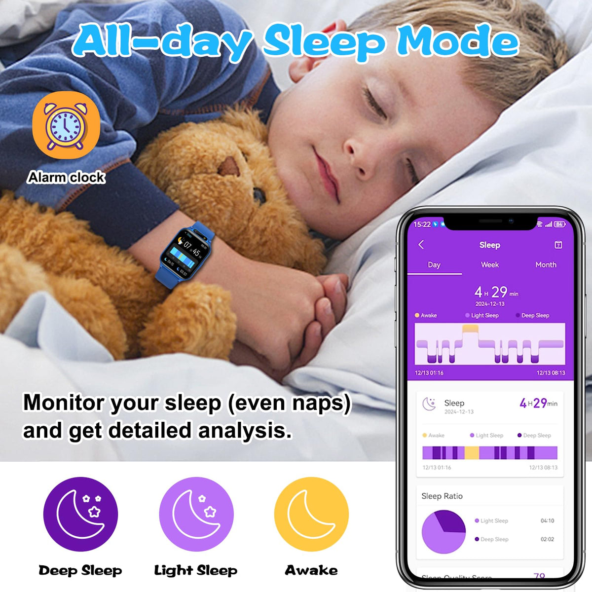 Smart Watch for Kids, 1.85" Fitness Tracker with Heart Rate, Sleep Monitor, IP68 Waterproof Smartwatches with Video Music, Pedometer, Game, NO APP/Phone, Gift for Boys Girls. (Classic, Blue)