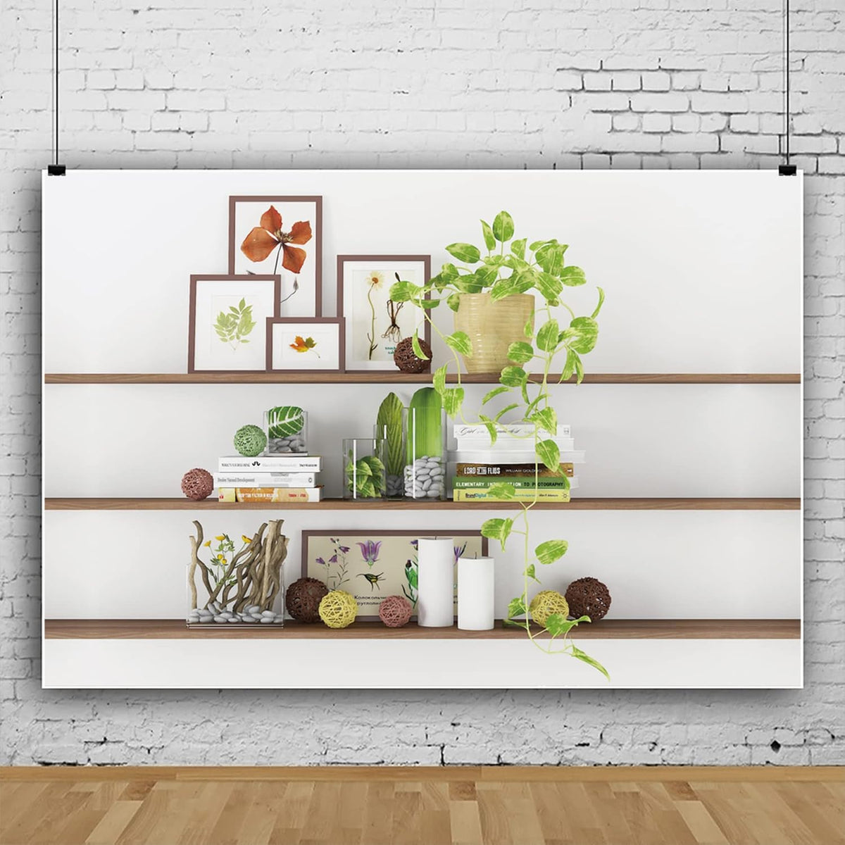 CSFOTO 10x7ft Modern Living Room Backdrop Green Plant Bookcase Office Zoom Backdrop for Video Conference Zoom Screen
