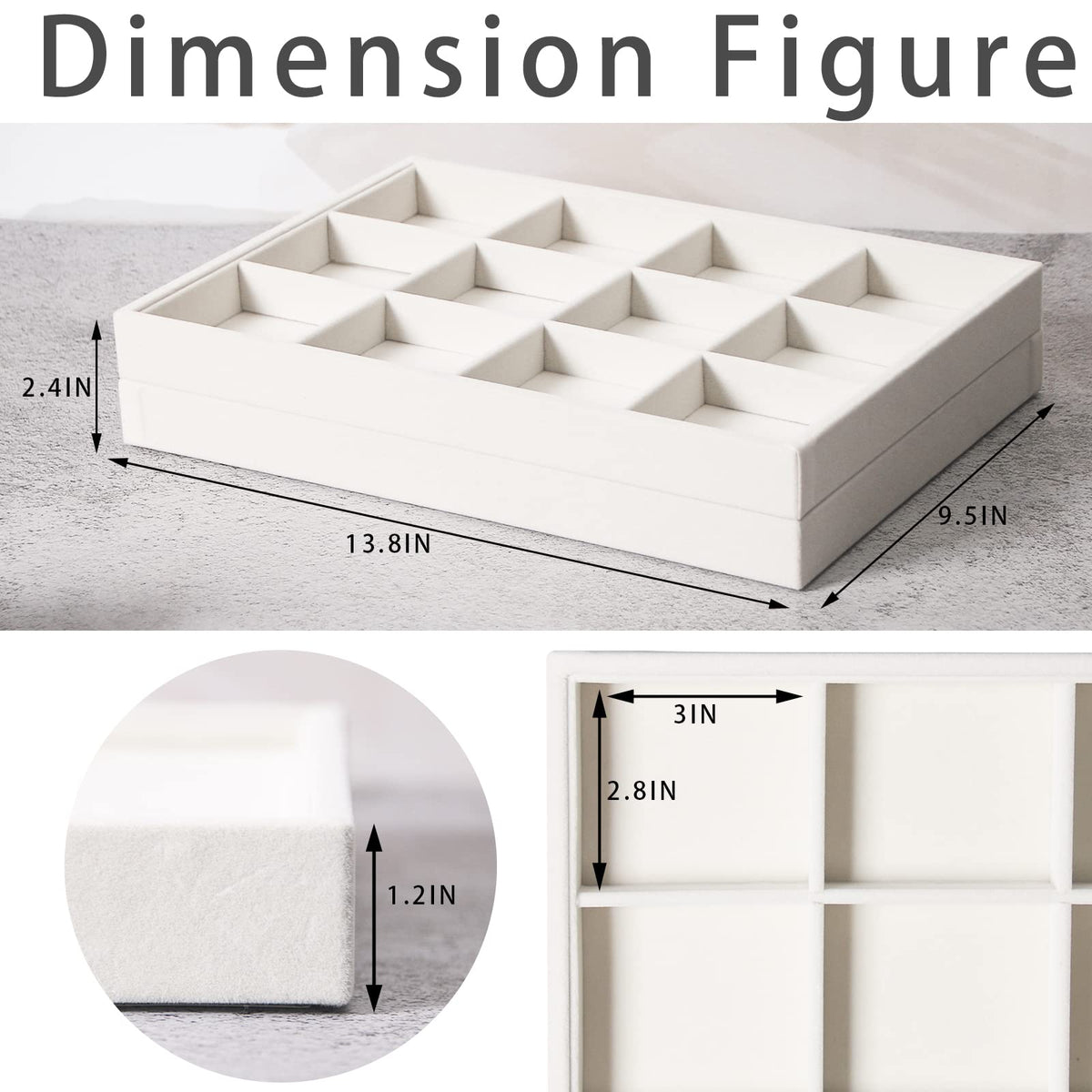 Coward 2PC Stackable 12 Grids Jewelry Organizer Tray Bracelet Display Stand for Selling Velvet Necklace Holder Earring Box Storage (12grid+12grid)