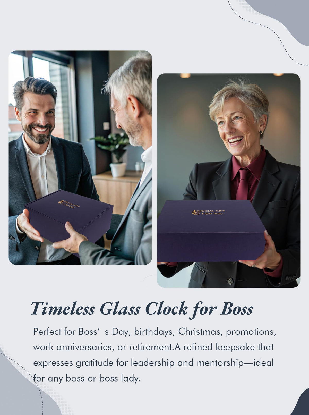 Best Boss Ever Gifts for Men & Women — Glass Desk Clock with Wooden Light Base | Boss Appreciation & Retirement Farewell for Male/Female Boss, Boss’s Day Idea, Office & Home Decor, Card & Gift Box