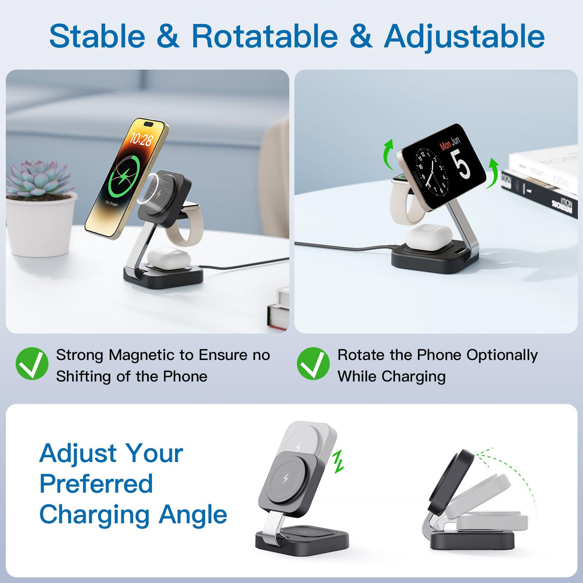 RYND 2026 Traveling Wireless Mag-Safe Fast Charging Station,Magnetic 3 in 1 Charger with iPhone 17 16 15 14 13 12 Pro Max Plus,Apple Watch Series & Air pods 4 3 2 Pro-Gifts for Wife & Husband(Black)