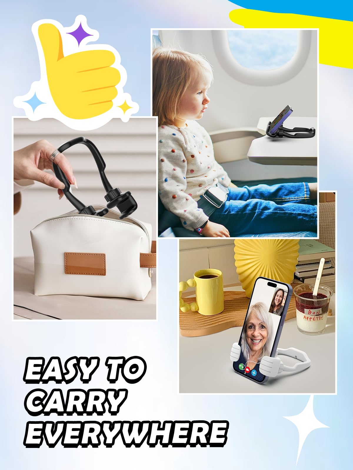 Gifts for Teens Boys Girls Adults Cell Phone Stand: UPGRADE Adjustable Thumbs Up Lazy Phone Holder for Desk Cool Gadgets for Men Women Adults Husband Wife Dad Him Fun Stocking Stuffers Birthday Gift