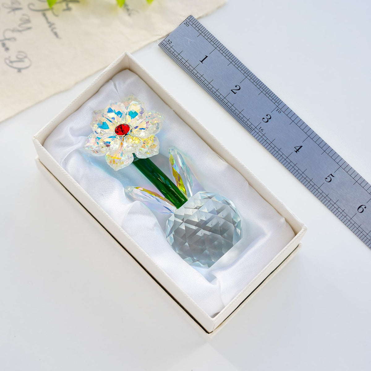 KRISININE Crystal Sunflower Figurine Handcrafted Glass Flowers Collectible Small Sunflower Paperweight Table Decoration for Home Decor(3.7 * 1.8inch)