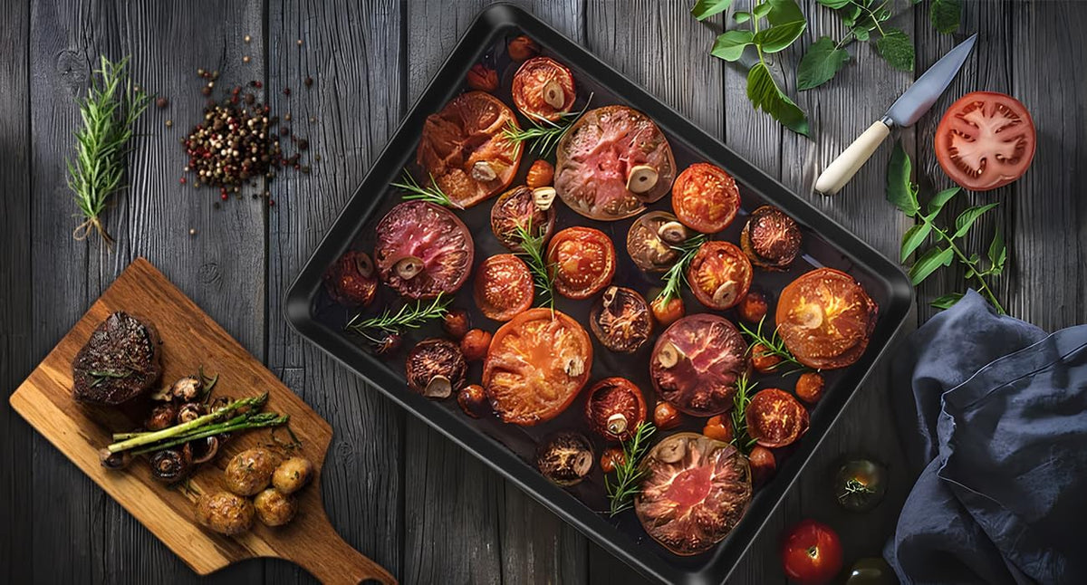 Herogo Nonstick Carbon Steel Baking Sheet Pan Set, 11.8×15.7×1 Inch Rectangle Cookie Sheet Bakeware Set for Oven, 2 Pack Multipurpose Kitchen Cookware, Non Toxic & Heavy Duty & Easy Clean-Large