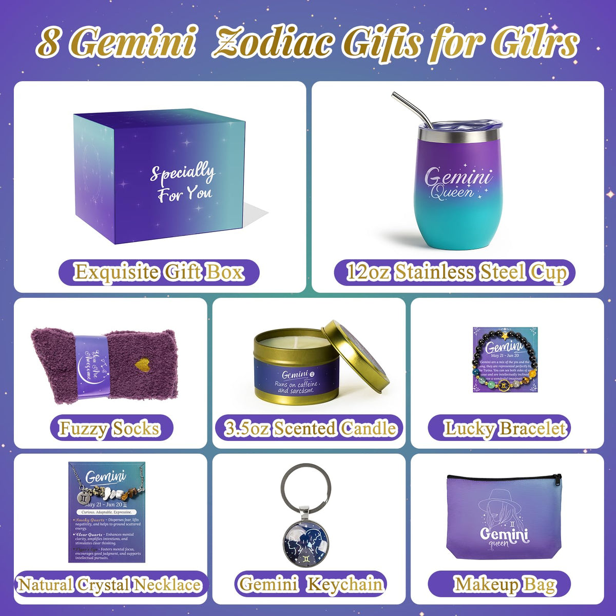 Gemini Birthday Gifts for Women Zodiac Gift Basket Sets for Best friend, Mom, Sister, Wife, Unique Birthday Gift Ideas for Women