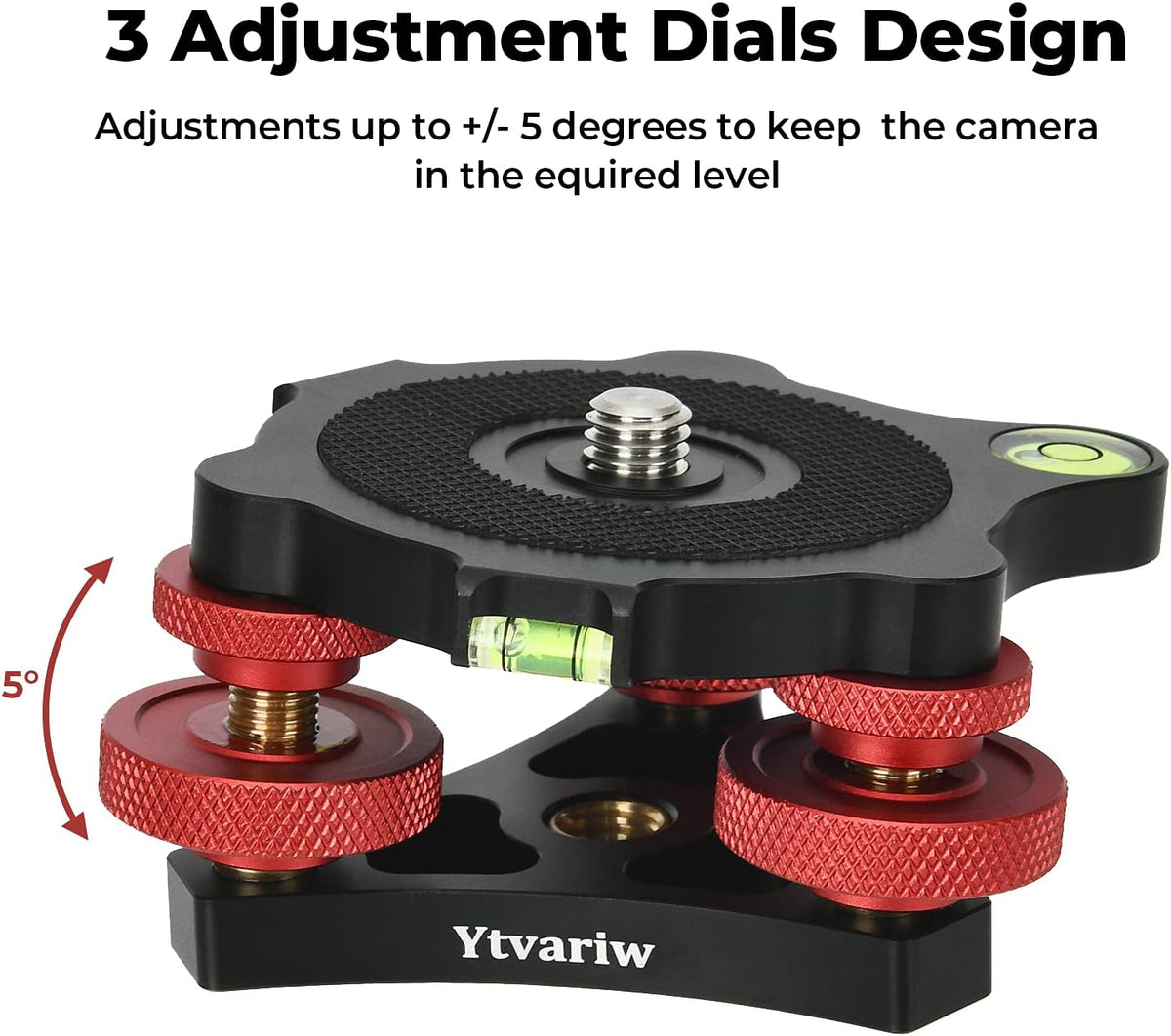 Ytvariw 3/8 inch 3 +/-5 Camera Photography Tripod Leveler Tri-Wheel Leveling Base,Aluminum Alloy Bubble Level