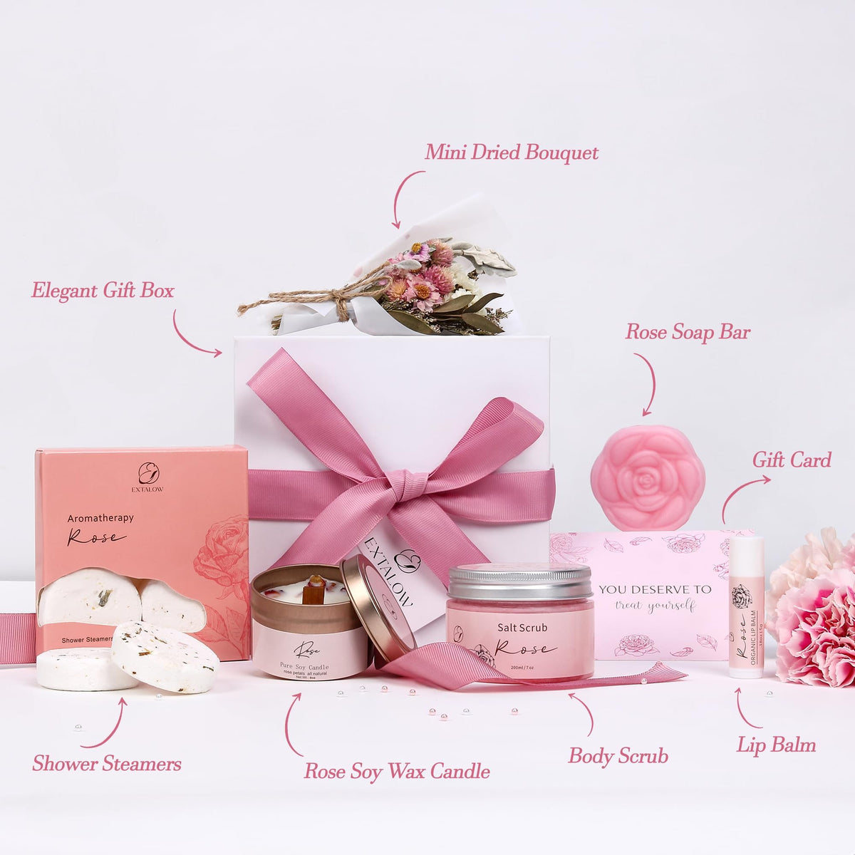 EXTALOW Spa Gifts for Women Bath and Body Gift Baskets Mothers Day Gift Rose Home Spa Set Self Care Gifts for Mom Sister Her Wife Birthday Gifts for Women Spa Kit Care Package Thank You Gift