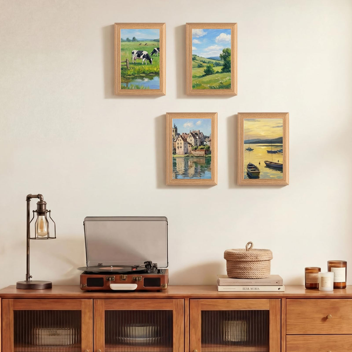 4 Pcs 4x6 Shadow Box Picture Frames Matted to 3.5x5 Small Wooden Photo Frames Tabletop Wall Display Natural Wood Decor Family Memories Gift with Acrylic Glass, Desktop Photo Stand Home Decor (Wood)
