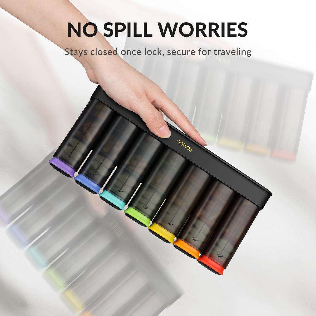 KOVIUU Weekly Pill Organizer 3X a Day, Detachable Pill Box 7 Day, Large 3 Times Daily Pill Case, Travel Pill Container Holder, Week Medication Dispenser Pillbox for Vitamin Supplement Medicine, Black