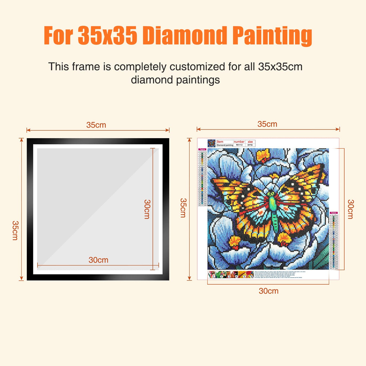 NAIMOER Upgraded 2Pack Diamond Painting Frames, Frames for 35x35cm Diamond Painting Canvas, Magnetic Diamond Art Frame Self-Adhesive, Diamond Painting Frames with Hooks for Wall Window Door (Black)
