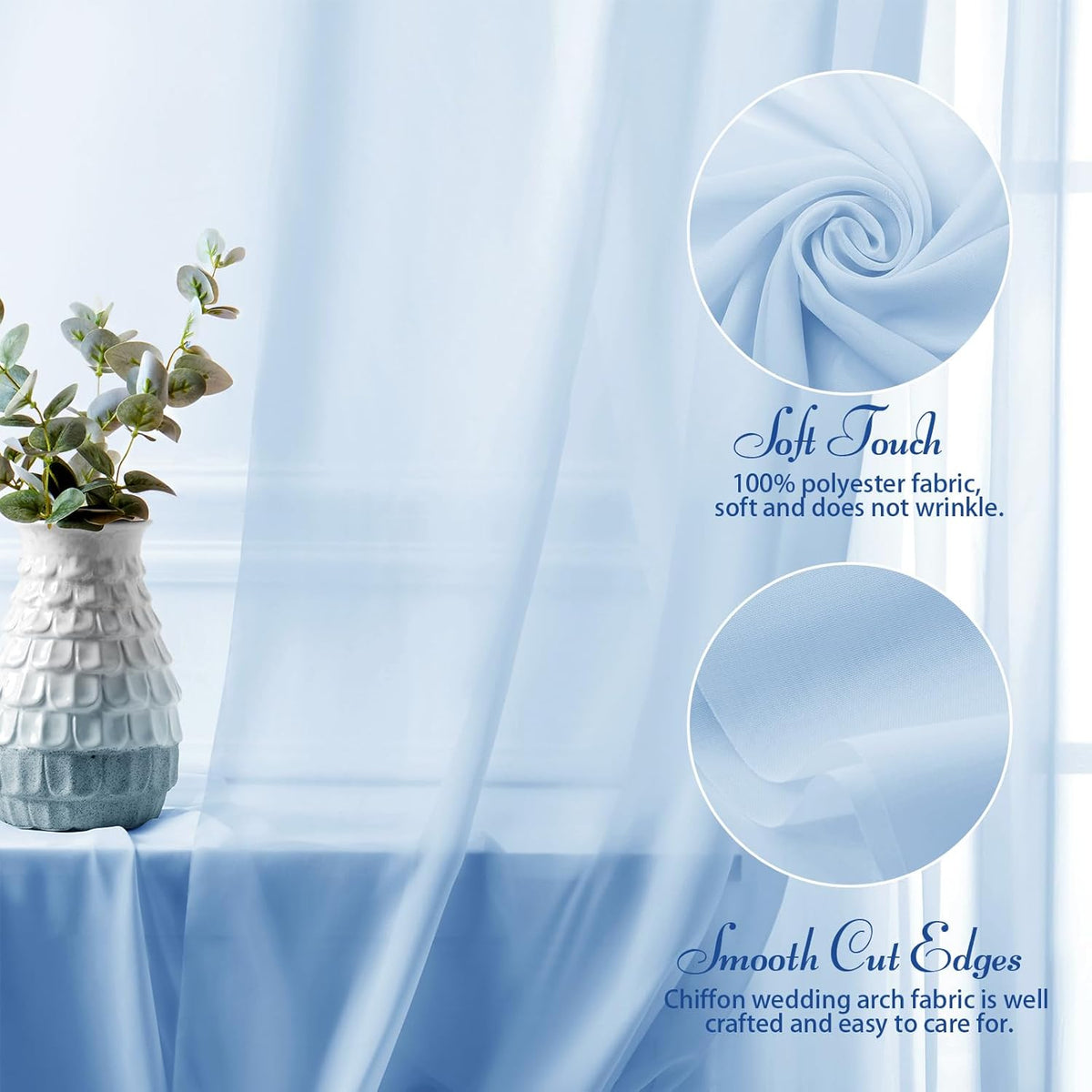 SiinvdaBZX 2 30" 20Ft Panels Wedding Arch Draping Fabric x Light Blue Sheer Chiffon Fabric Outdoor Extra Long
