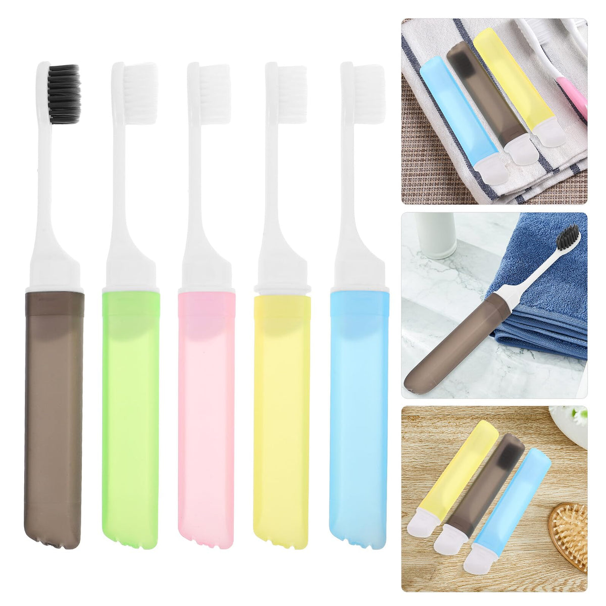 HIAKDOFT Portable Folding Toothbrush Set 5pcs with Soft Bristles Compact Travel Size Toothbrush Kit for Business Trips Hotel Use and Daily Household Oral Care